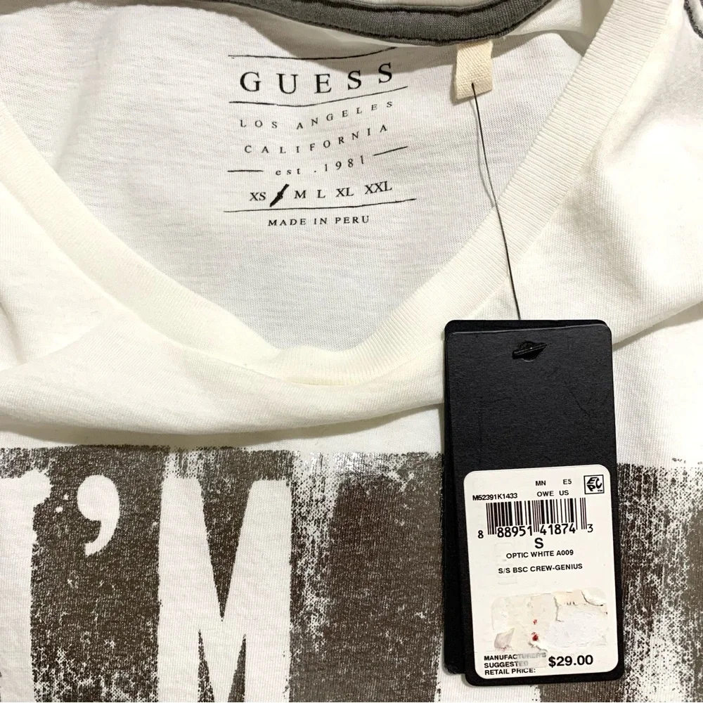 GUESS Los Angeles White I’m A Genius Bold Graphic T-Shirt NWT Size Small - Picture 4 of 6